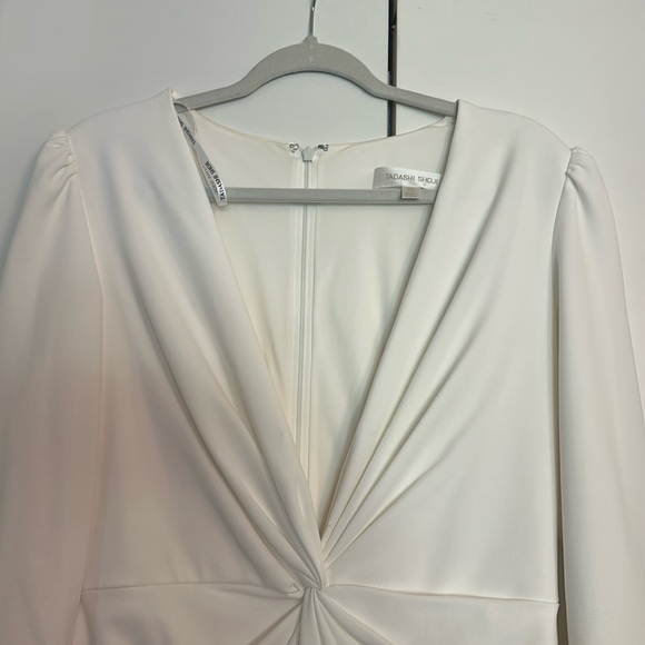 Tadashi Shoji Sabine Plunge V-Neck Twist-Front Long-Sleeve Mini Dress - Picture 6 of 8